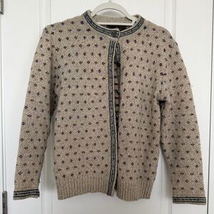 Vintage Eddie Bauer Wool Blend Knit Patterned Cardigan w/ Snowflake Buttons Sz M